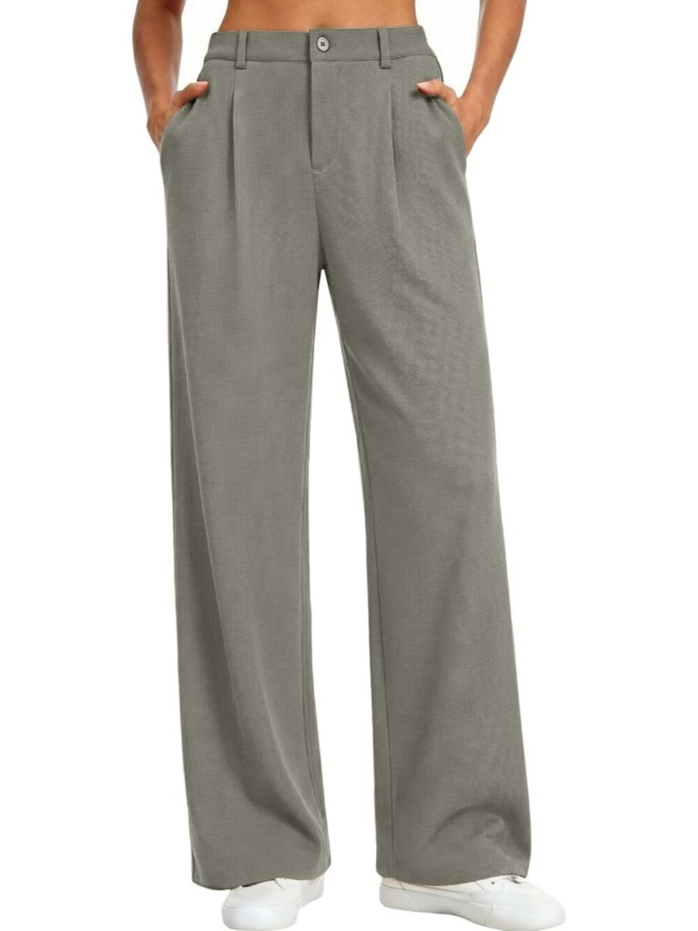 Women's Light Gray Wide Leg Pants Stretchy Work Dress Business Casual Trouser